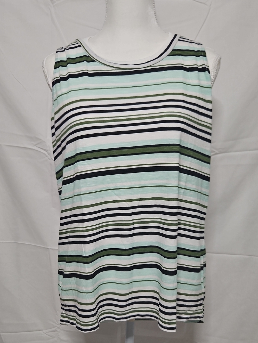 Striped Sleeveless Tank Top in Mint, Navy & White